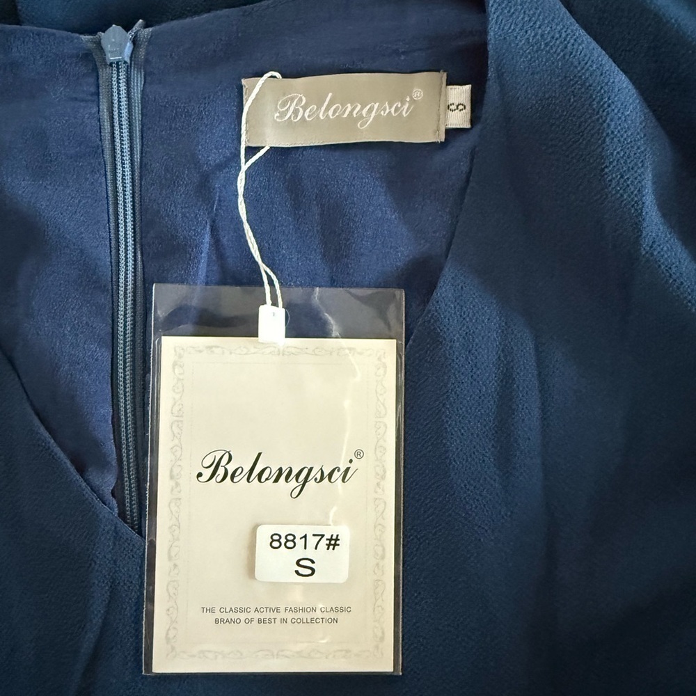 Belongsci NWT Women’s Blue V Neck Bell Sleeve Mini Shift Dress Size S - Picture 13 of 14